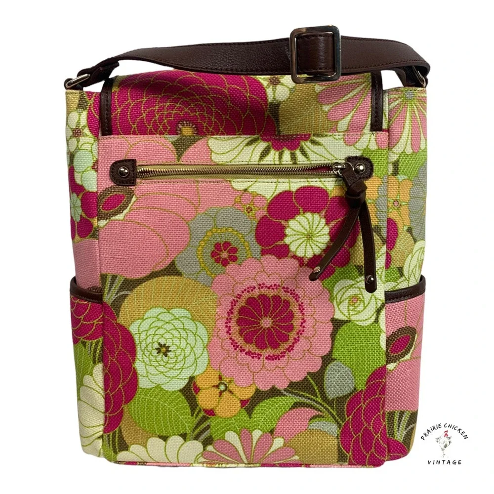 Spartina Womens Purse Tote Bag Pink Green Floral Adjustable Strap satchel